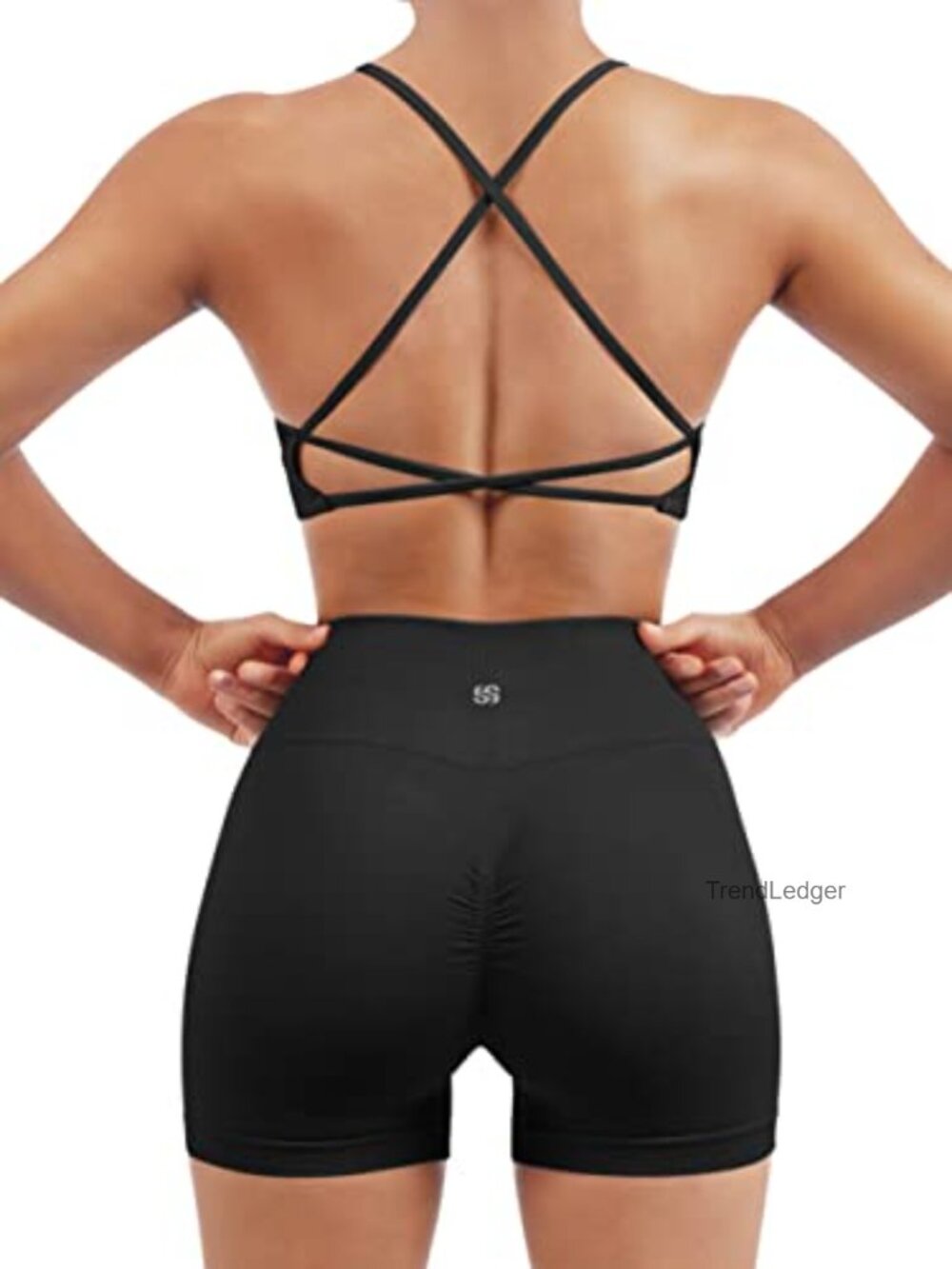Women Seamless Workout Set Strappy Sports Bra High Waist Booty Shorts